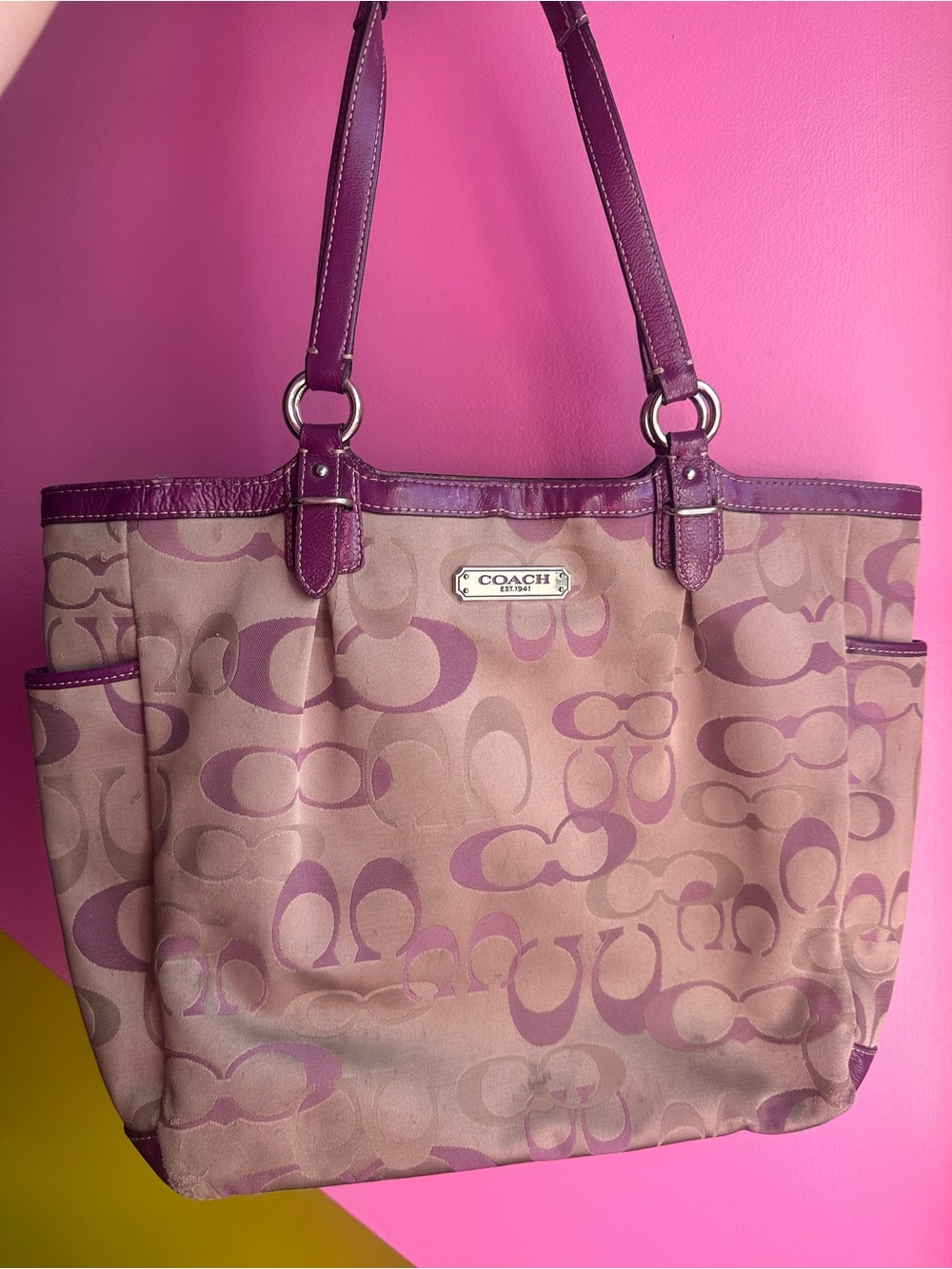 Coach Purple Optic Signature Gallery Tote